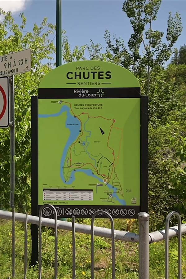 Carte des sentiers disponibles au parc des Chutes, RDL